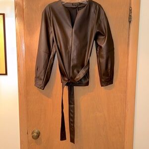 Chocolate brown faux leather top